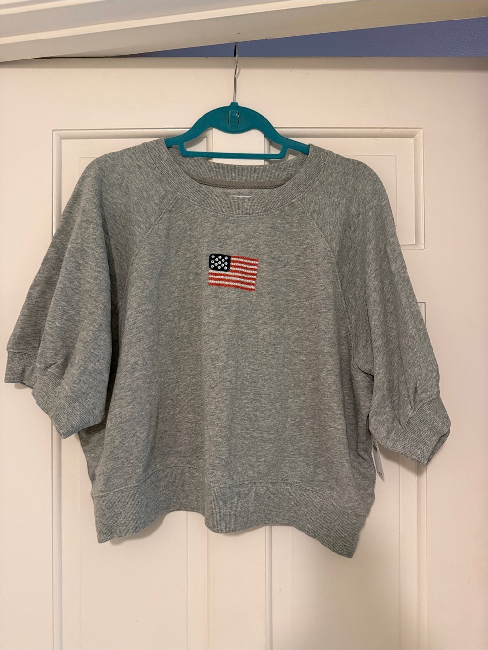 Old Navy Grey Sweatshirt with Small USA Flag Patch